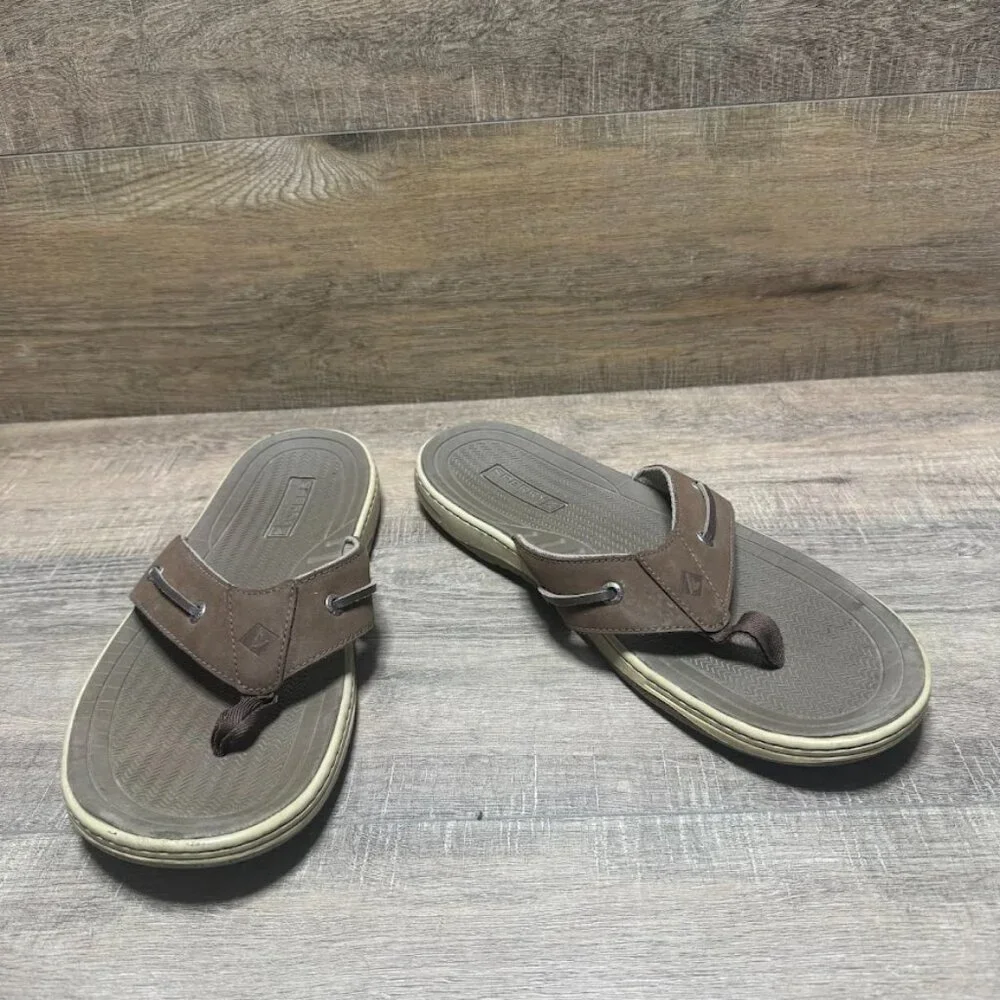 Sperry Baitfish Brown Leather Thong Sandals Men's Size 13